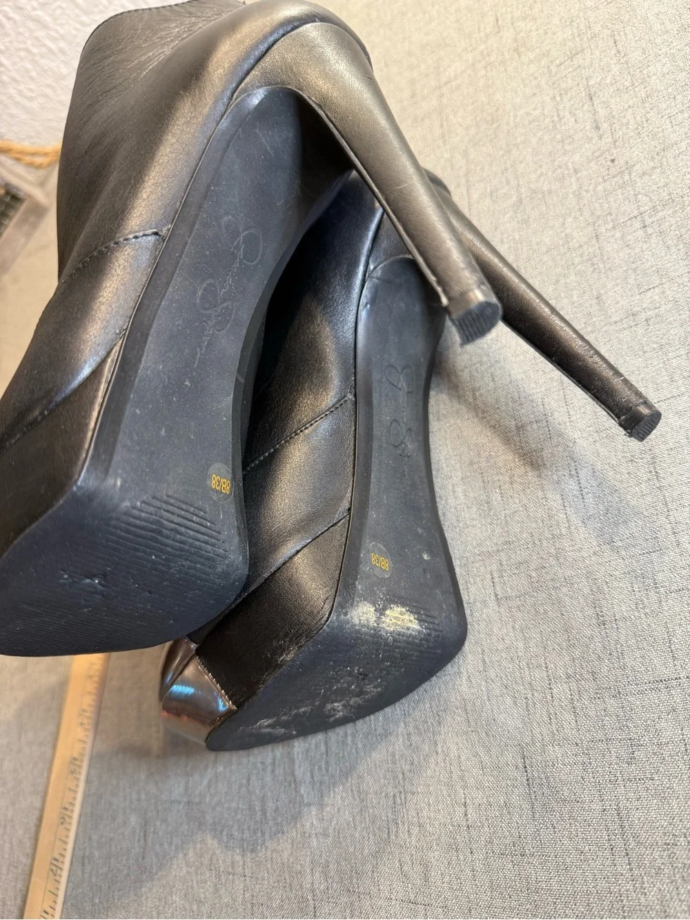 Jessica Simpson Essas Platform Stiletto Ankle Boots Metallic Toe Cap‎ Women Sz 8